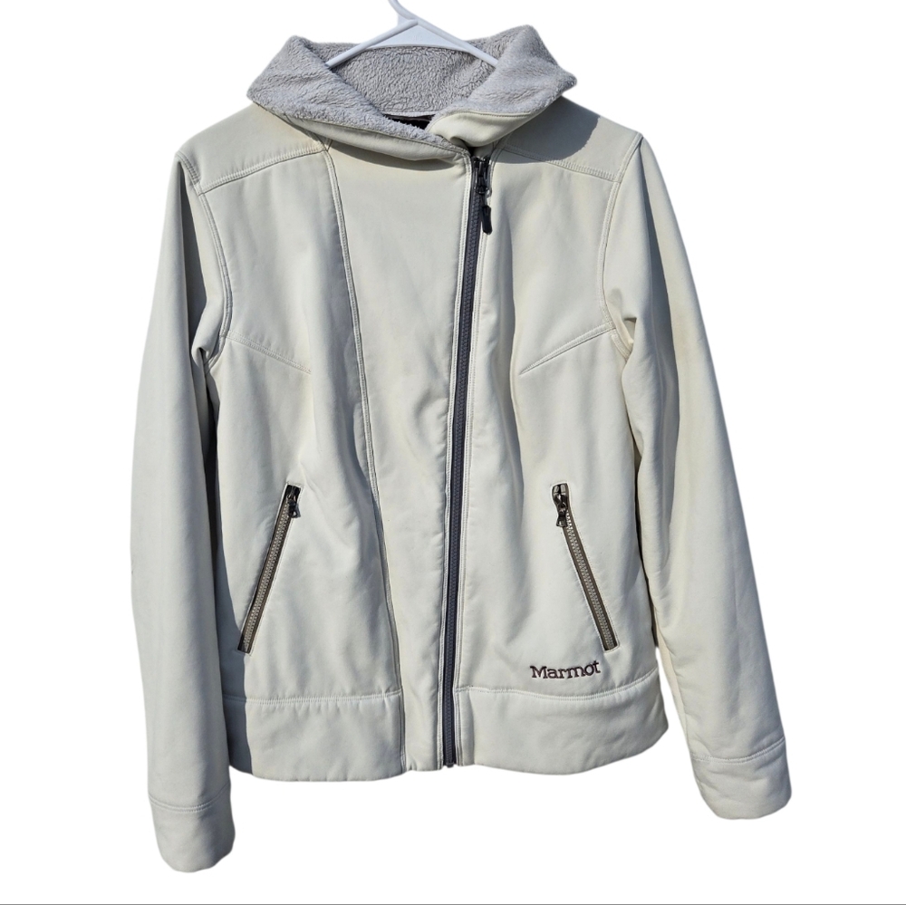 Marmot Zip Up Jacket Womens Medium White Zip Pockets Fleece Lined